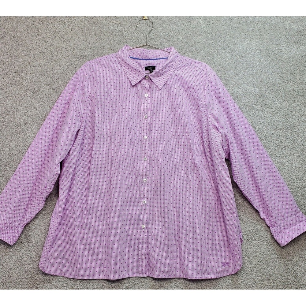 Talbots Shirt Women's 3X Petite Pink Polka Dot 100% Cotton Long Sleeve Button-Up